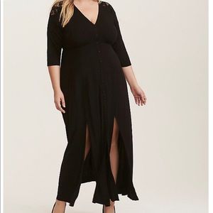 Torrid Black Challis inset crochet maxi dress